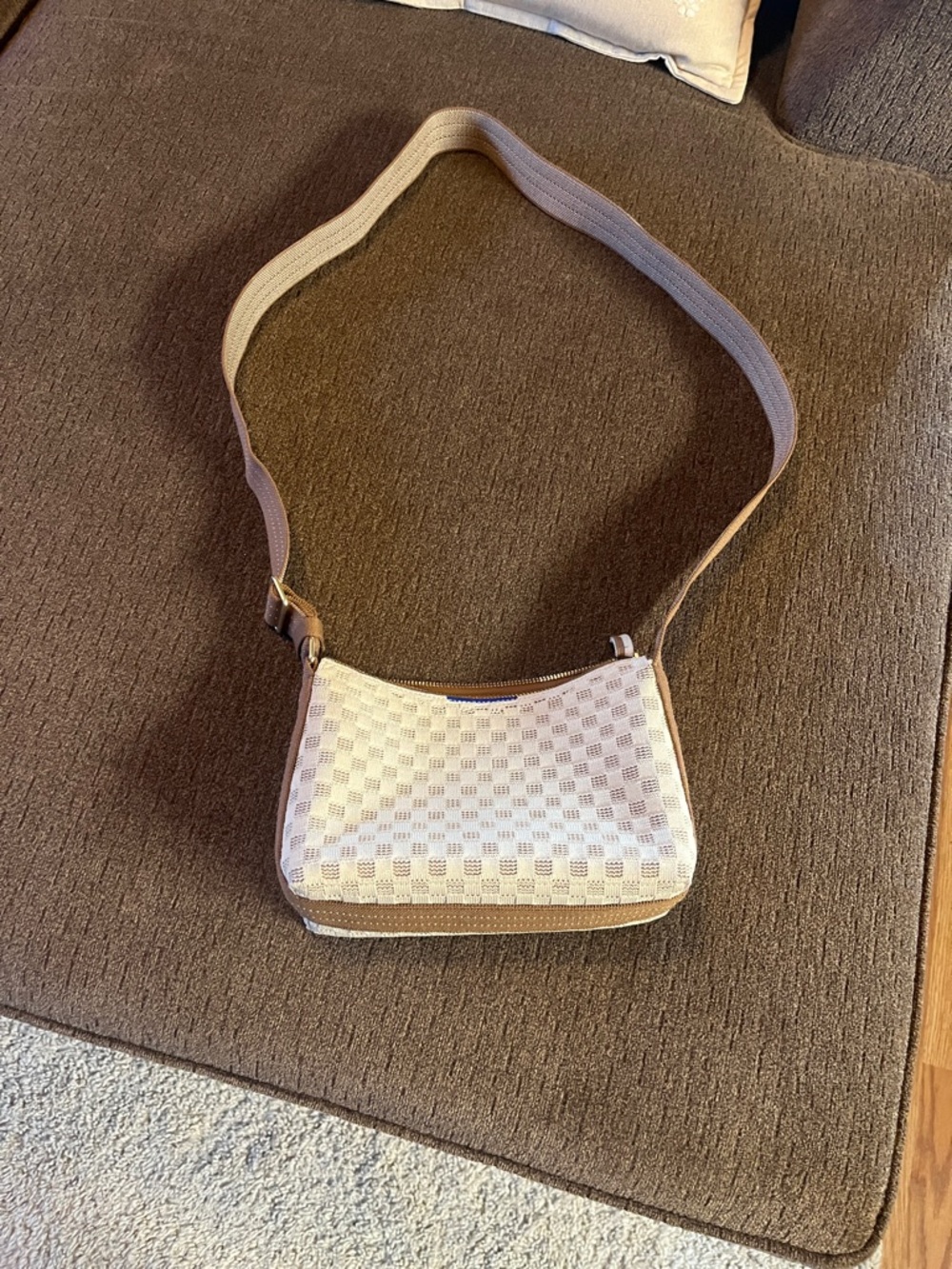 Rothy's Beige and White Check Crossbody Bag